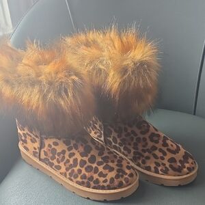 Leopard Print Fur Boots